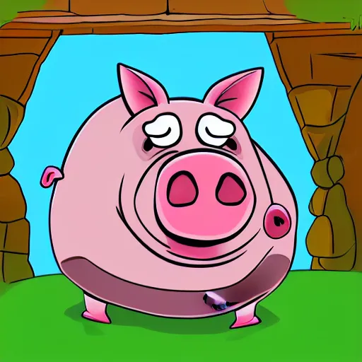 Image similar to cute angry pig oinking loudly, cartoon