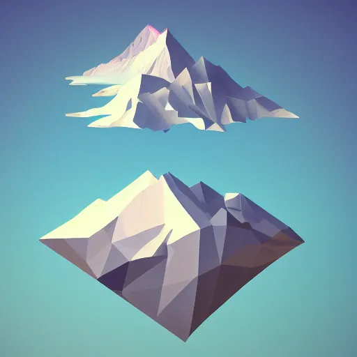 Image similar to floating island with mount everest in the sky, low poly, isometric art, 3d art, high detail, artstation, concept art, behance, ray tracing, smooth, sharp focus, ethereal lighting