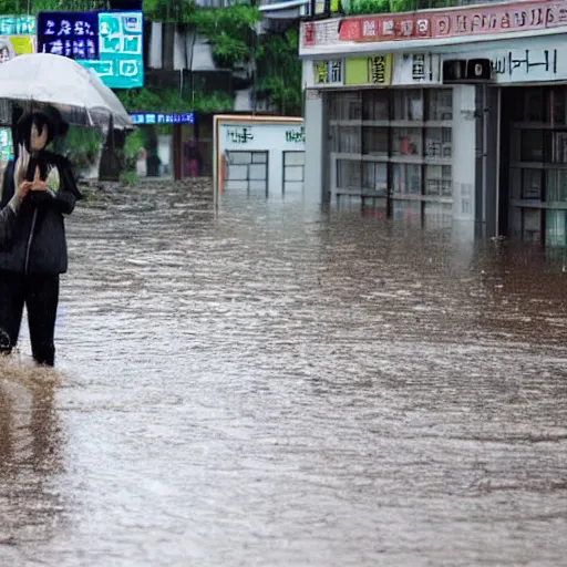 Prompt: heavy rain with flood in south korea