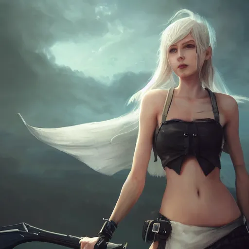 Image similar to kerli koiv as cindy from final fantasy 1 5, character concept art, sharp, digital matte painting, art by greg rutkowski, wlop, dramatic lighting, trending on artstation