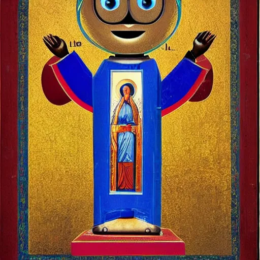 Image similar to wall-e robot, russian orthodox icon