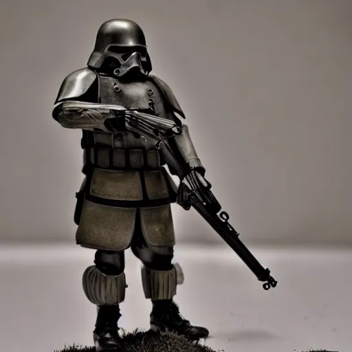 Prompt: imperial german stormtrooper, 8 k, shallow depth of field, moody lighting, cinematic lighting,