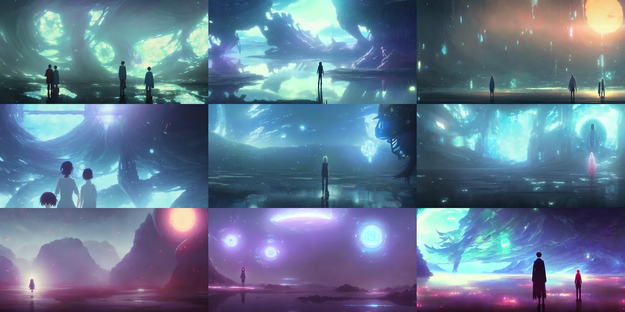 Prompt: a high definition screenshot from the haunting and strange science fiction anime film ; a strange and ethereal dreamscape, digital painting by makoto shinkai, patrick faulwetter, sabbas apterus, surrealism, trending on artstation