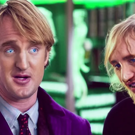 Prompt: still from a romantic comedy where Owen Wilson falls in love with Cthulhu, Elder God and Bringer of Madness. Owen Wilson plays a Starbucks barista down on his luck, while Cthulhu is the Elder God and Bringer of Insanity (tentacles and eyes that tear into your soul and bring unending frothing madness). Directed by Wes Anderson