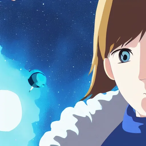 Image similar to Portrait of Spirited away dark blonde hair guy with blue eyes in space