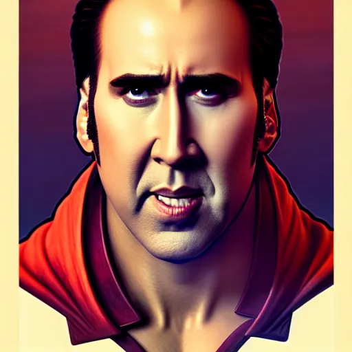 Prompt: upper body portrait of nicolas cage as superman, intricate, elegant, highly detailed, digital painting, artstation, concept art, smooth, sharp focus, illustration, art by artgerm and greg rutkowski and alphonse mucha, 8 k