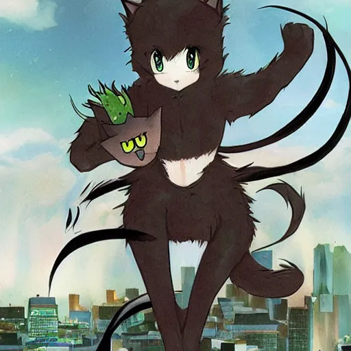 Prompt: catzilla, anime art.