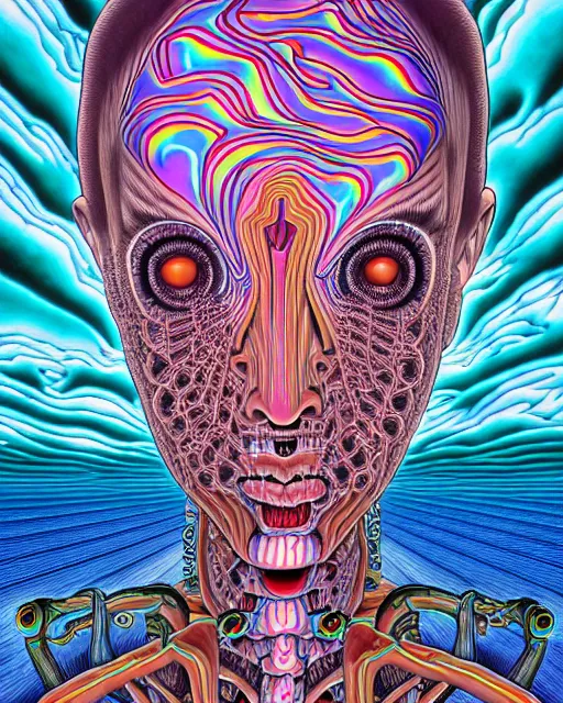 Image similar to human spirit breaking away, conjuring psychedelic background, part by shintaro kago, part by alex gray, ross tran, james jean, ultra realistic, highly detailed, 8 k, trending on artstation, symmetry