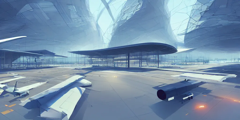 Prompt: a modern airport, by pascal campion, octane render, unreal engine 6, epic game graphics, futuristic, conceptual art, ray tracing