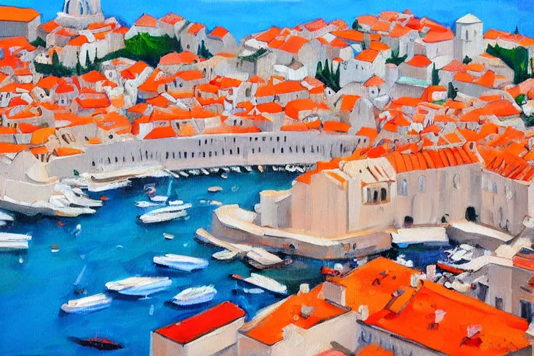 Prompt: dubrovnik, oil painting, oil in canvas, brushstrokes