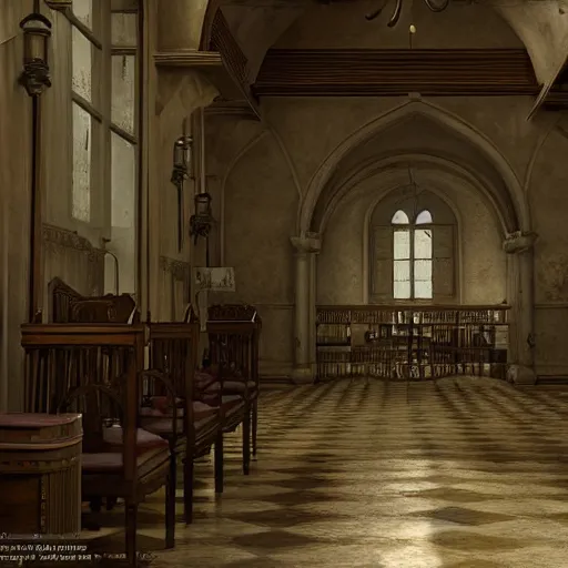 Image similar to nun convent, realistic, highly detailed, hd, unreal engine, guillermo del toro