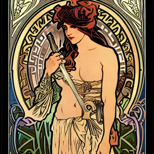 Image similar to barbarian by alphonse mucha