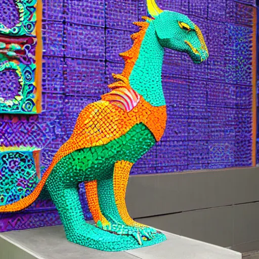 Prompt: extremely colorful, concrete mosaic sculpture of an alebrije griffin, art by wouterina de raad and james tellen and sherri warner hunter