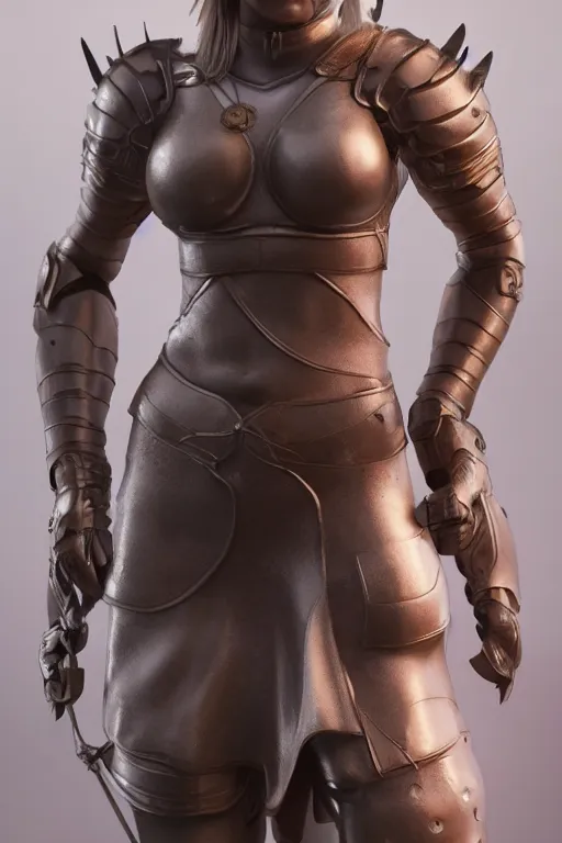 Image similar to a highly detailed sculpt of athletic girl in armor, cinematic light, featured on artstation, octane render, path tracing, sharp focus, 4 k