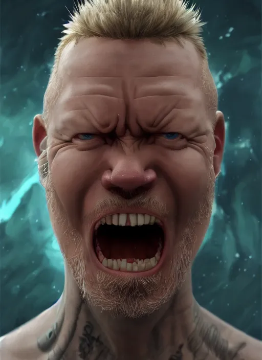 Prompt: angry james hetfield, evangelion, au naturel, hyper detailed, digital art, trending on artstation, cinematic lighting, studio quality, smooth render, unreal engine 5 rendered, octane rendered, art style by klimt and nixeu and ian sprigger and wlop and krenz cushart