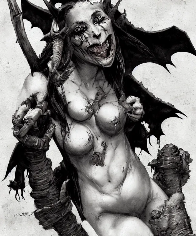 Image similar to the slovenly, experienced female anthropomorphic bat necromancer. in the style of frank frazetta in the style of leonard boyarsky trending on artstation deviantart pinterest photorealistic hd 8 k highlights and shadow detailed high resolution