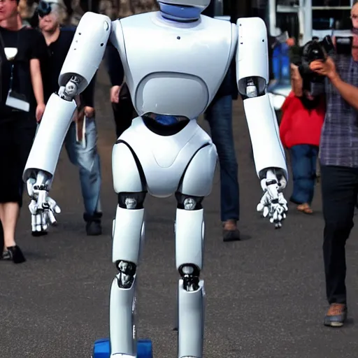 Image similar to a full body photo of a robot with the head of mark zuckerberg, mark zuckerberg's head on a robot's body