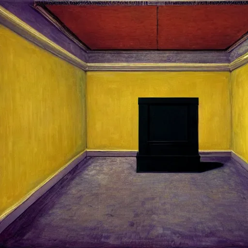 Image similar to a black scary monster in a gold haunted liminal abandoned room, hyperrealistic film still by edward hopper, by gottfried helnwein, by klimt, art noveau, highly detailed, strong lights, liminal, eerie, bright pastel colors,