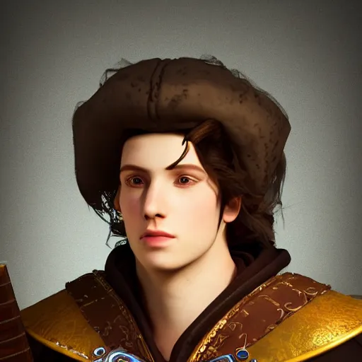 Prompt: a digital art close up portrait of young nobleman bard from warhammer, handsome young man bard with lute character sheet, 4 k, ultra detail, volumetric lighting, unreal engine, octane render