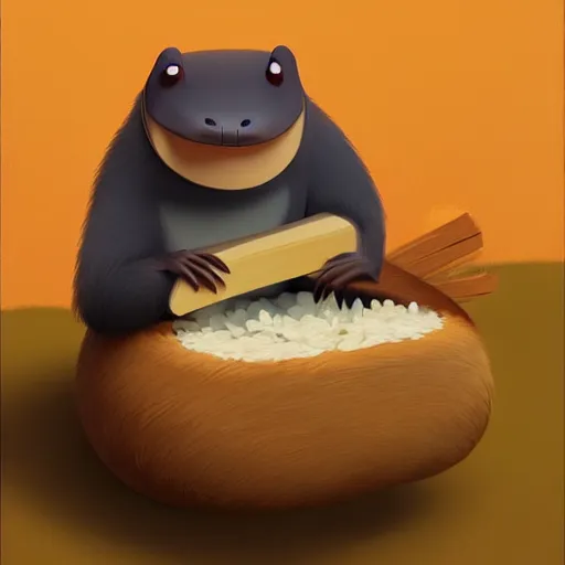 Prompt: goro fujita ilustration a happy beaver eating wood by goro fujita, painting by goro fujita, sharp focus, highly detailed, artstation