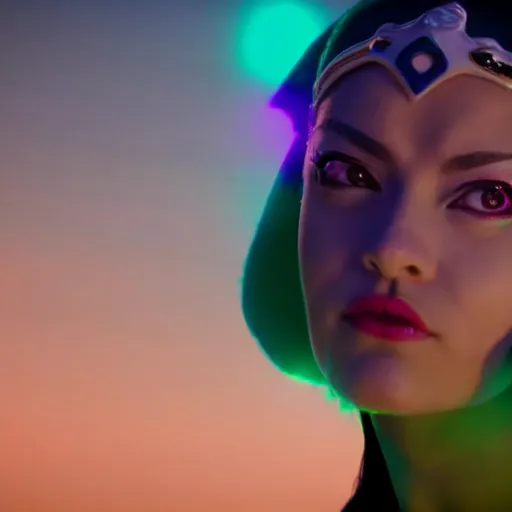 Image similar to cinematic scene with olivia rodrigo as jolyne from jojo's bizarre adventure, live action film, stone ocean, dramatic, small details, volumetric lighting, still frame