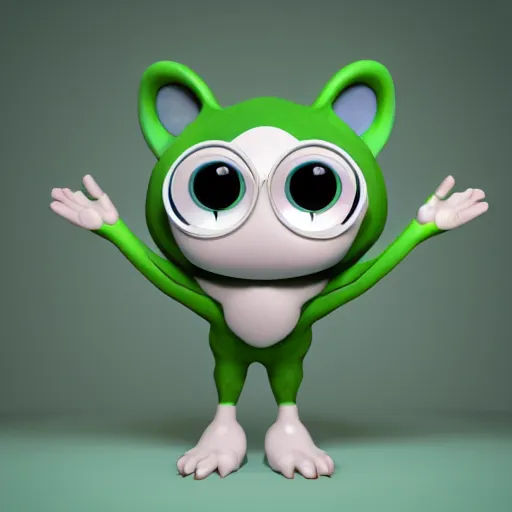 Image similar to a cartoon character with big eyes and legs, a 3 d render by grillo demo, zbrush central contest winner, furry art, rendered in maya, rendered in cinema 4 d, behance hd