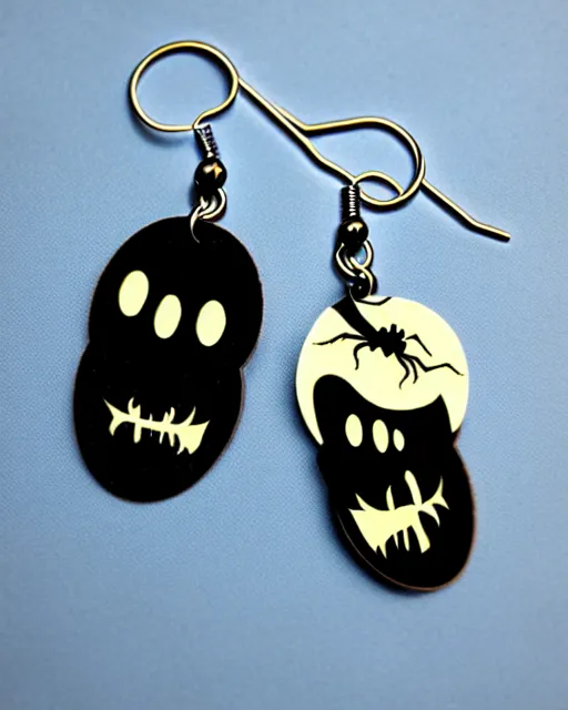 Image similar to tim burton spooky monster, 2 d lasercut earrings,