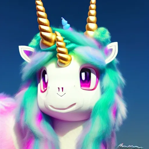 Image similar to a cute fluffy unicorn pokemon:: by Martine Johanna and Simon Stålenhag and Chie Yoshii and Casey Weldon and Guillermo del toro :: ornate, dynamic, particulate, pastel colors, intricate, elegant, highly detailed, centered, artstation, smooth, sharp focus, octane render, 3d