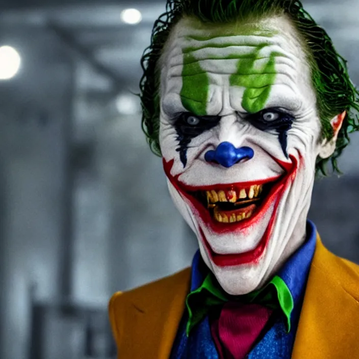 Image similar to willem dafoe as the joker, 8 k, movie still