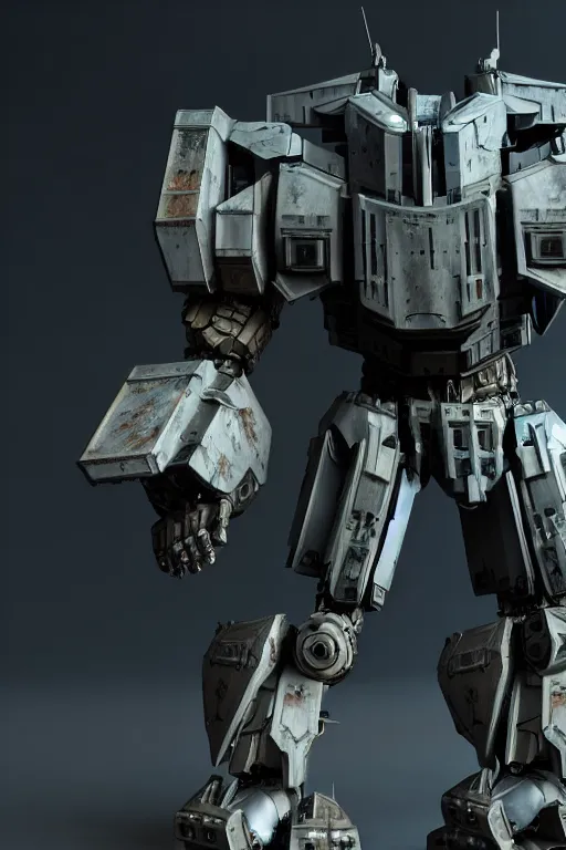 Image similar to hyper detailed 8 k cinematic still, rendering with volumetric lightning and ray tracing, show case of a skinny full body aggressive armored core, weathering armor plating, decipticon armor plating, aggressive head, endoekeleton exposure