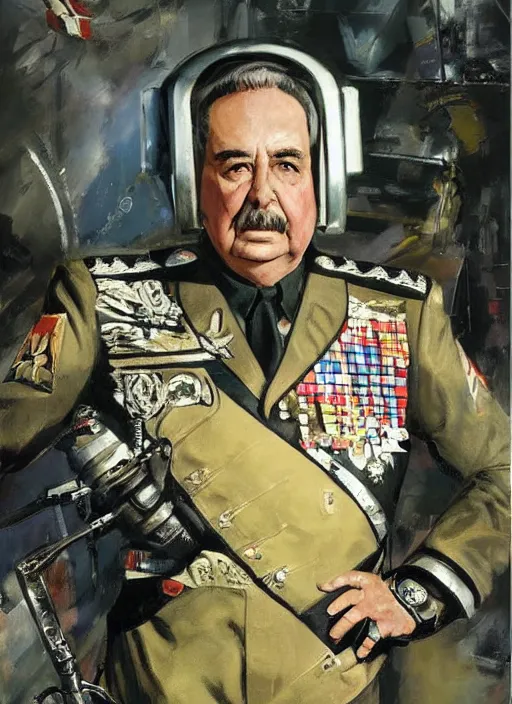 Prompt: sci fi portrait of general augusto pinochet as a cyborg wearing prussian military clothes by john berkey