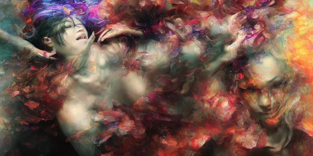 Image similar to Psychedelic vision of the feeling of happiness by Stanley Artgerm Lau, Ruan Jia and Fenghua Zhong