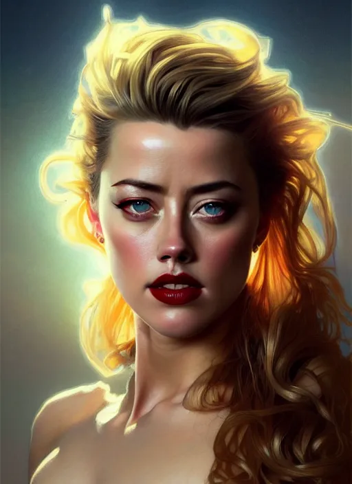 Image similar to portrait of amber heard as an sultry angel, wings, bible, intricate, headshot, highly detailed, digital painting, artstation, concept art, sharp focus, cinematic lighting, illustration, art by artgerm and greg rutkowski, alphonse mucha, cgsociety