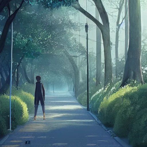 Image similar to The tree-lined avenue Begins to fade from view, Drowning past regrets In tea and cigarettes, artstation, cgsociety