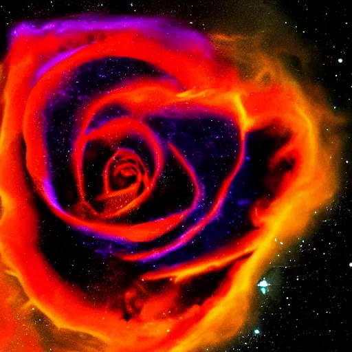 Prompt: award - winning macro of a beautiful galaxy rose made of molten magma and nebulae on black background by harold davis, highly detailed, inner glow, trending on deviantart, artstation and flickr, nasa space photography, national geographic
