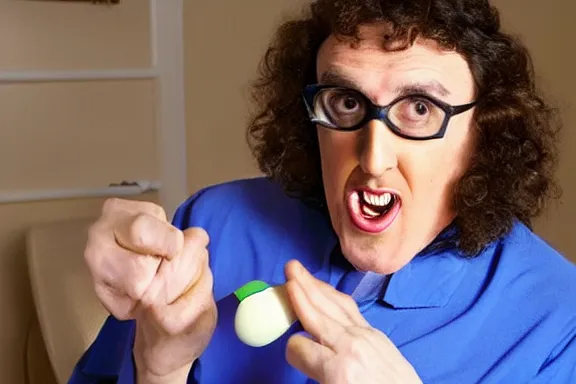 Prompt: weird al eating a light bulb in a nursing home