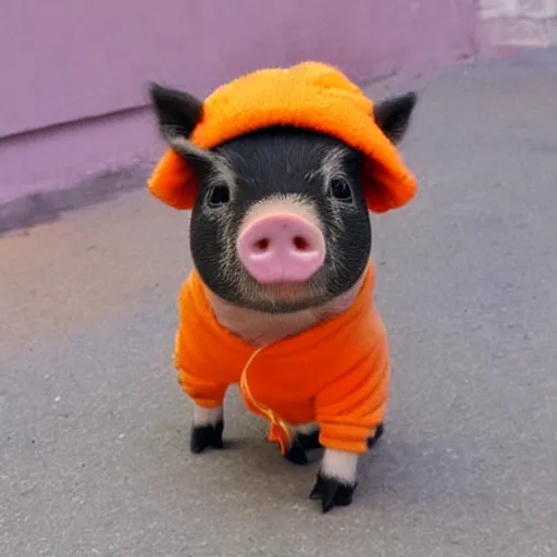 Image similar to cute mini pig using orange inmate clothes