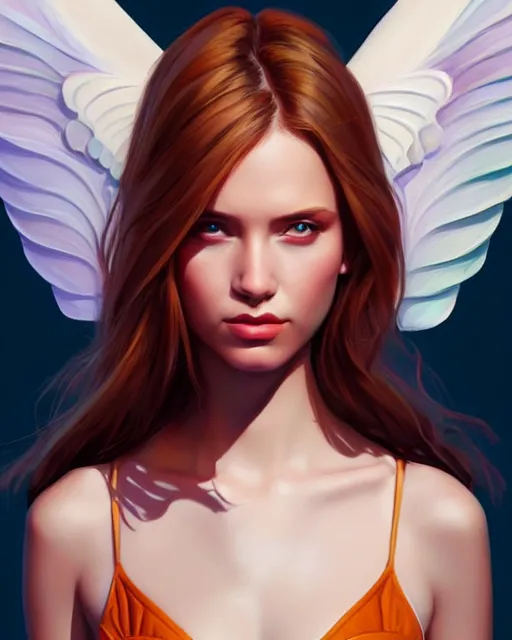 Image similar to portrait of a confident beautiful girl with wings, digital painting, artstation, concept art, smooth, sharp focus, illustration, disney, symmetry face, fine details. art by alex ross, brittney lee