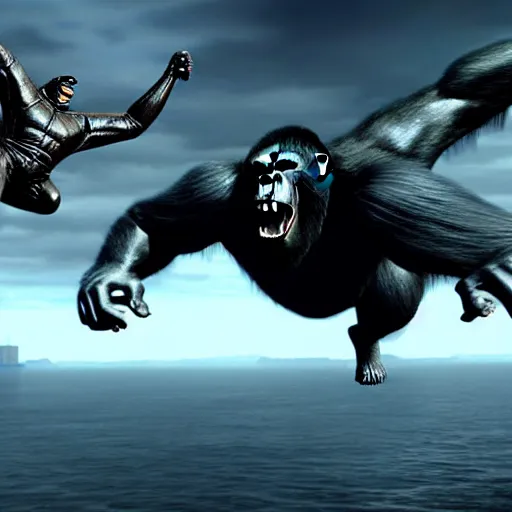 Prompt: king kong with wings fights in new york against godzilla with 3 heads, hyper realistic, ray tracing