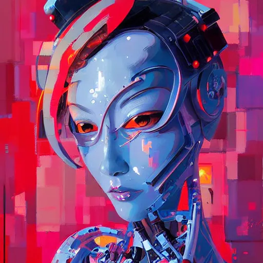 Image similar to palette knife artwork of a cybernetic princess, sharp focus, by james jean, by rossdraws, frank franzzeta, sakimichan