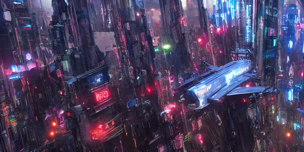 Prompt: Flying through a cyberpunk city, CGI, Imax