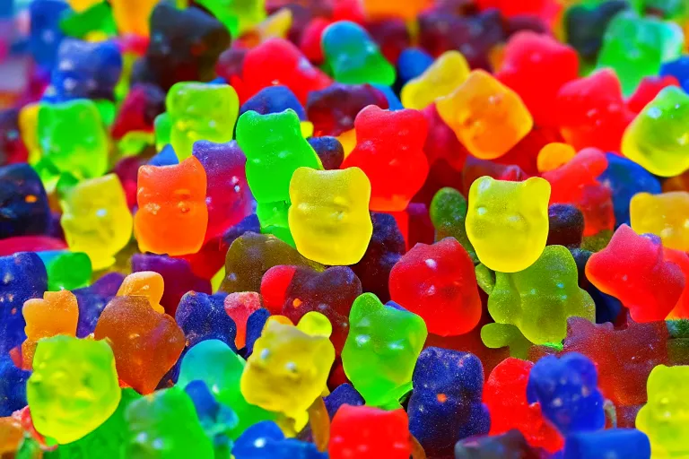 Image similar to Bali vacation photo of a group of gummy bears being swept up into a tornado 55mm