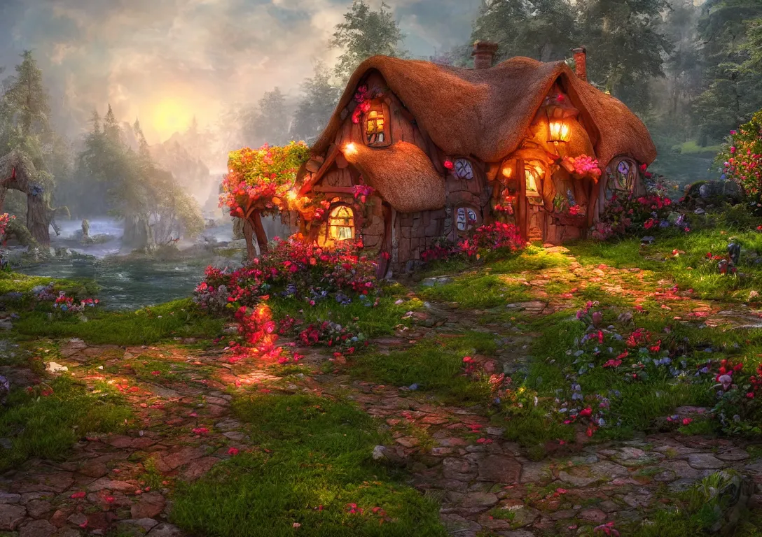 Image similar to fairy tale cottage in shape of strawberry, fantasy artwork, very beautiful scenery, hd, hdr, unreal engine 5, cinematic 4 k wallpaper, 8 k, ultra detailed, high resolution, artstation