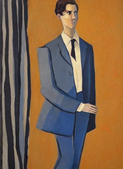 Image similar to a painted portrait of a well dressed man, art by felice casorati, aesthetically pleasing and harmonious natural colors, expressionism, natural light, fine day, portrait