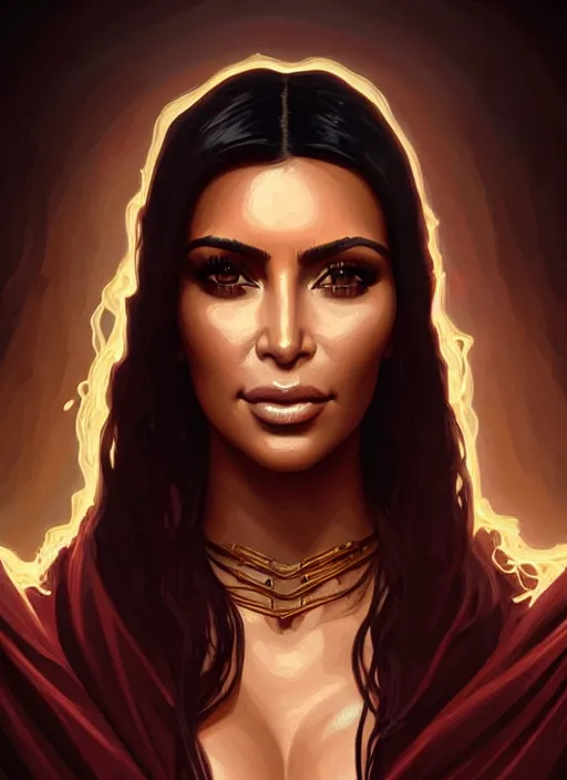 Prompt: portrait of kim kardashian as a vampire lord, jewelry, greek, ruby, intricate, headshot, highly detailed, digital painting, artstation, concept art, sharp focus, cinematic lighting, illustration, art by artgerm and greg rutkowski, alphonse mucha, cgsociety