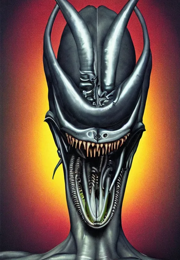 Image similar to one famous person, simple, simplicity, subgenius, x - day, weird stuff, occult stuff, knives, giger ’ s xenomorph, illuminati, bright colors, hyperrealism, studio lighting