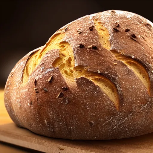 Image similar to A highly detailed render of bread, realistic shadows, realistic lighting, realistic smoke, 4k, rendered by Octane, Look at all that detail!, Amazing!