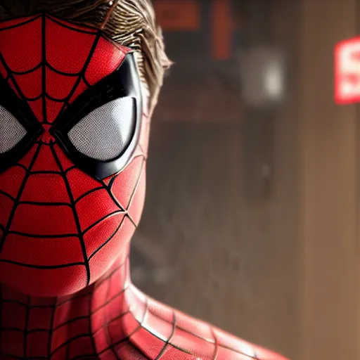 Image similar to Peter Parker as Spiderman , wet face , heavy rain ,dramatic, intricate, highly detailed, concept art, smooth, sharp focus, illustration, Unreal Engine 5, 8K