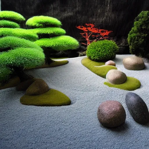 Prompt: japanese miniature zen garden, highly detailed, concept art, dreamy, moody evening light - n 4