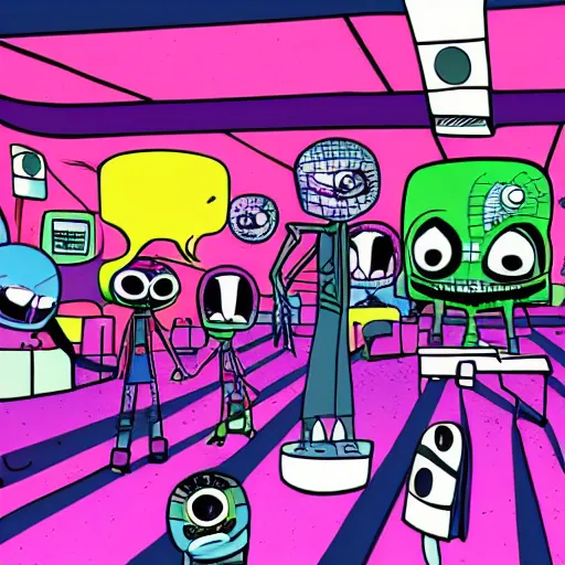 Image similar to invader Zim at a roller rink